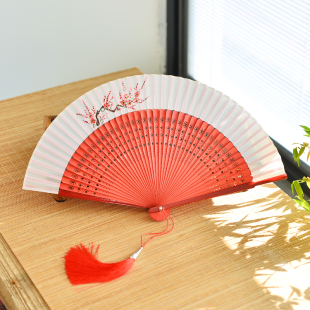 红色扇子跳舞专用舞蹈扇子折扇中国风古风竹制折叠扇子女式 随身