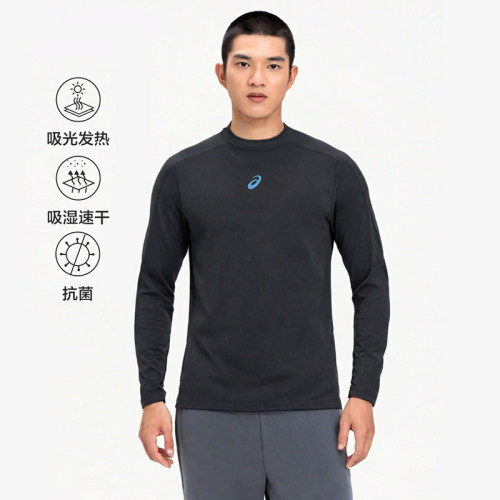 ASICS亚瑟士男子跑步长袖T恤圆领运动上衣回弹吸湿排汗舒适透气