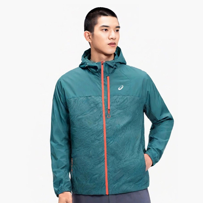 Asics/亚瑟士男子越野跑步夹克户外上衣休闲运动连帽防风多功能