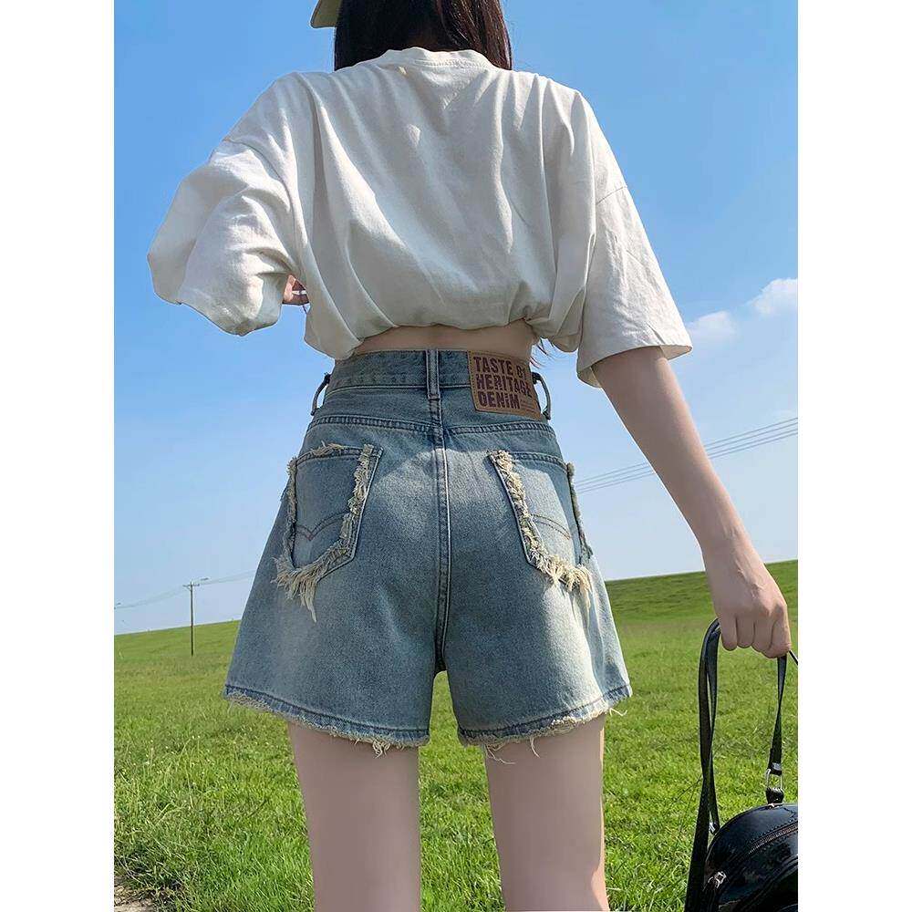 毛边阔腿牛仔短裤薄款女夏季新款高腰宽松显瘦设计感小众a字热裤
