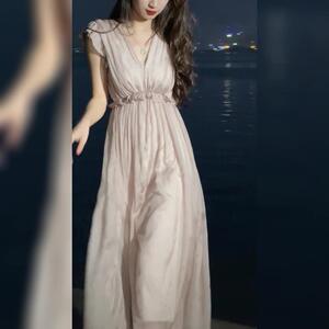 欧洲站2025新款法式温柔初恋裙子高级感气质无袖粉色连衣裙女夏季
