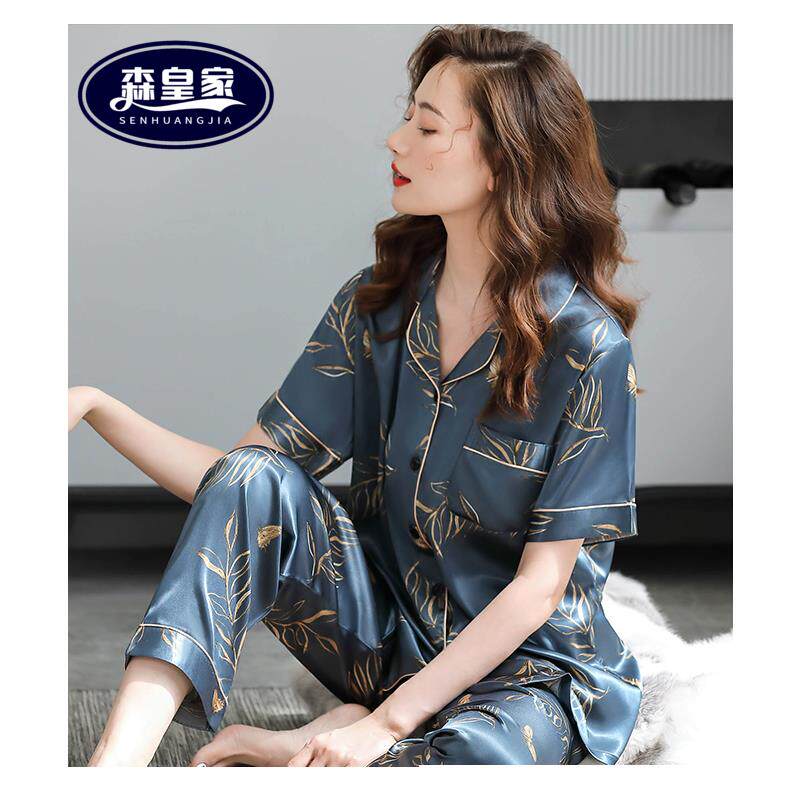 高级感2025新款真丝睡衣女夏款薄款冰丝绸短袖长裤家居服套装夏天