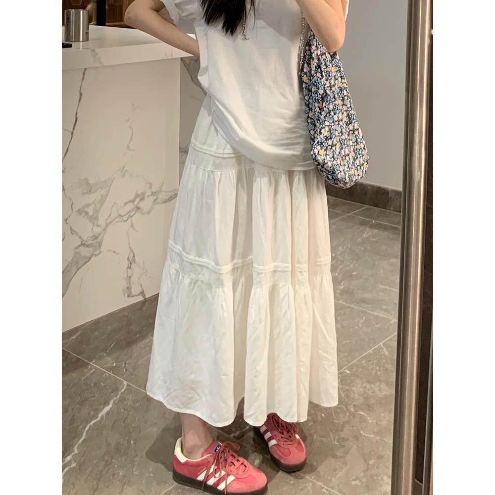 2024夏季韩系风温柔甜美气质白色半身裙女中长款宽松法式蛋糕裙