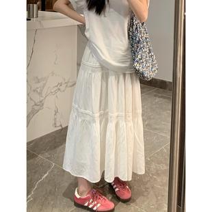 2024夏季 蛋糕裙 韩系风温柔甜美气质白色半身裙女中长款 宽松法式