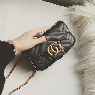 香港真皮CG女包包马蒙迷你时尚小香风菱格炼条包百搭单肩斜挎包