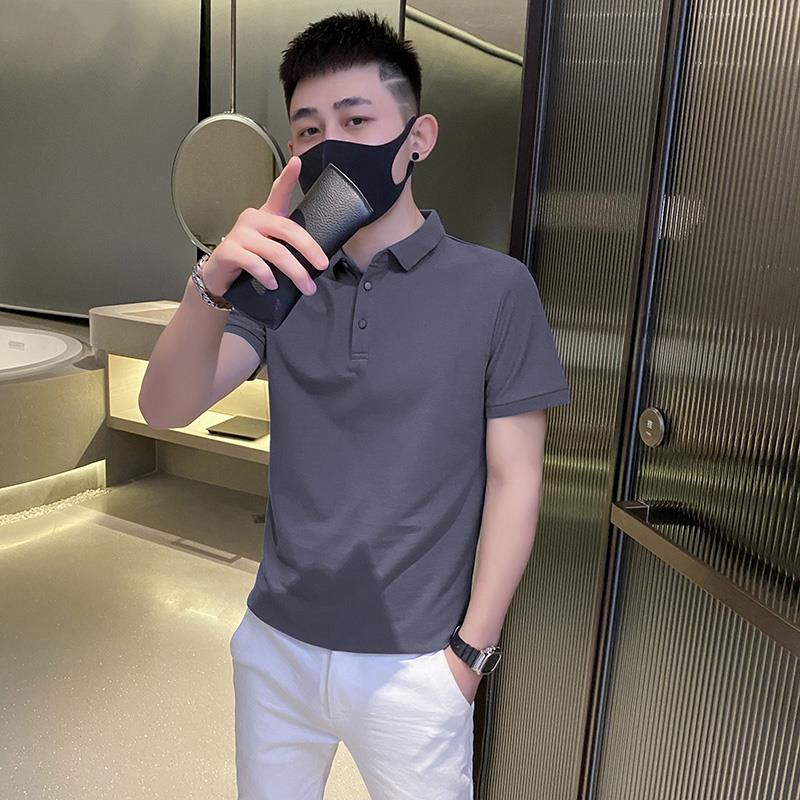 香港潮牌夏季翻领修身短袖t恤男士纯色polo衫韩版休闲百搭保罗衫