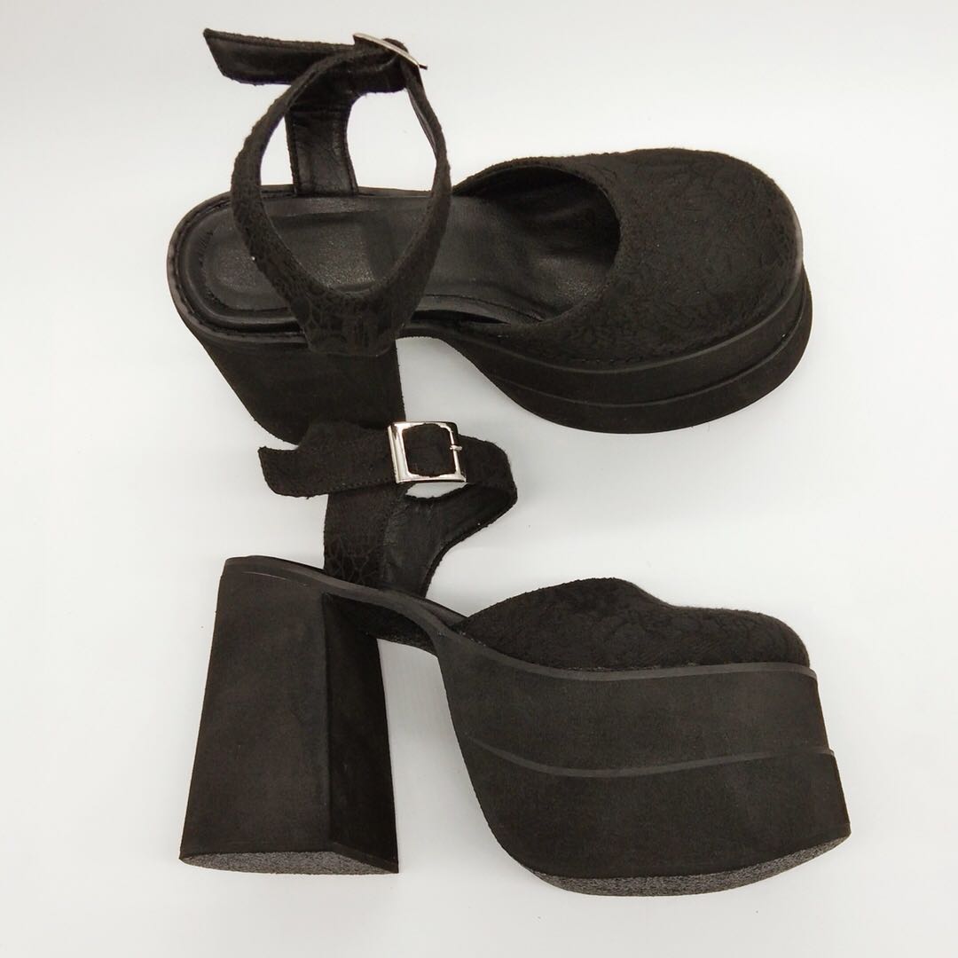 定制大码鞋黑色高跟包头夏季