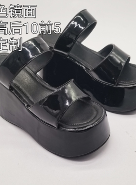 antaina松糕厚底鞋夏季凉鞋镜面漆皮优雅日常通勤一字带2308