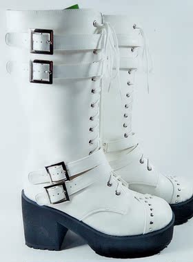 2024新款女靴COS靴PUNK靴厚底松糕靴拉链高筒靴大码女鞋1223a