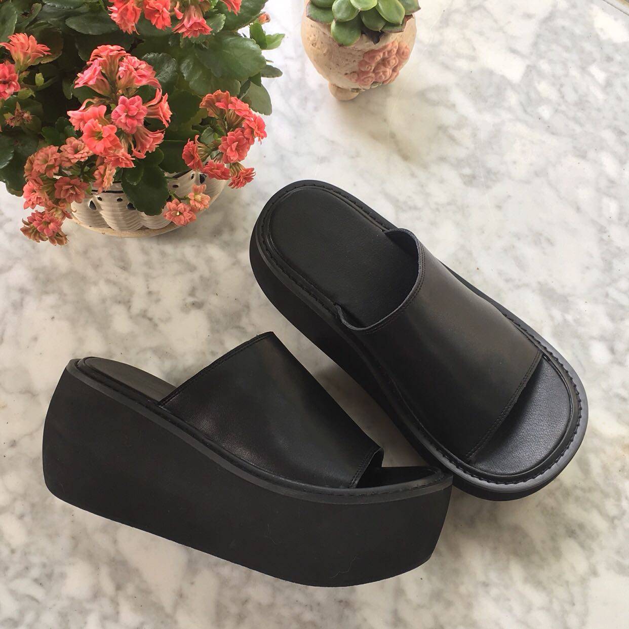 antaina店主实拍夏季松糕厚底鞋拖鞋圆底大头鞋真皮大头鞋1242,女鞋,一字拖,淘宝优惠券,粉丝福利购,淘宝优惠卷