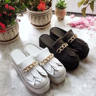antaina松糕鞋厚度鞋拖鞋欧洲大码鞋小码鞋真皮鞋金属链流苏6082