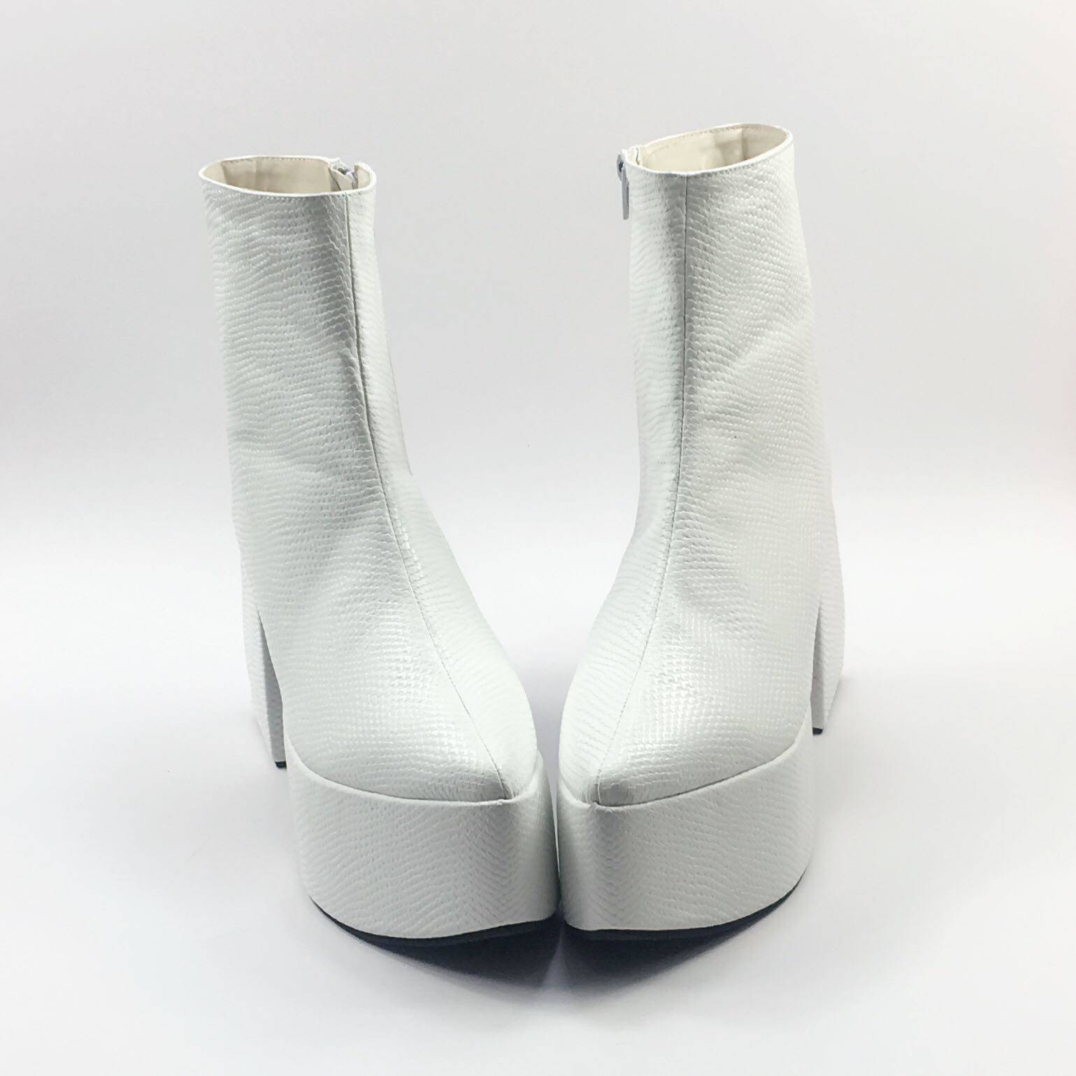 ANTAINA NEW SNAKESKIN PATTERN THICK HEEL AND ANKLE BOOTS EUROPEAN STATION ENGLAND POINTED TOE BOOTS SMALL SIZE SHOES CUSTOM 7801