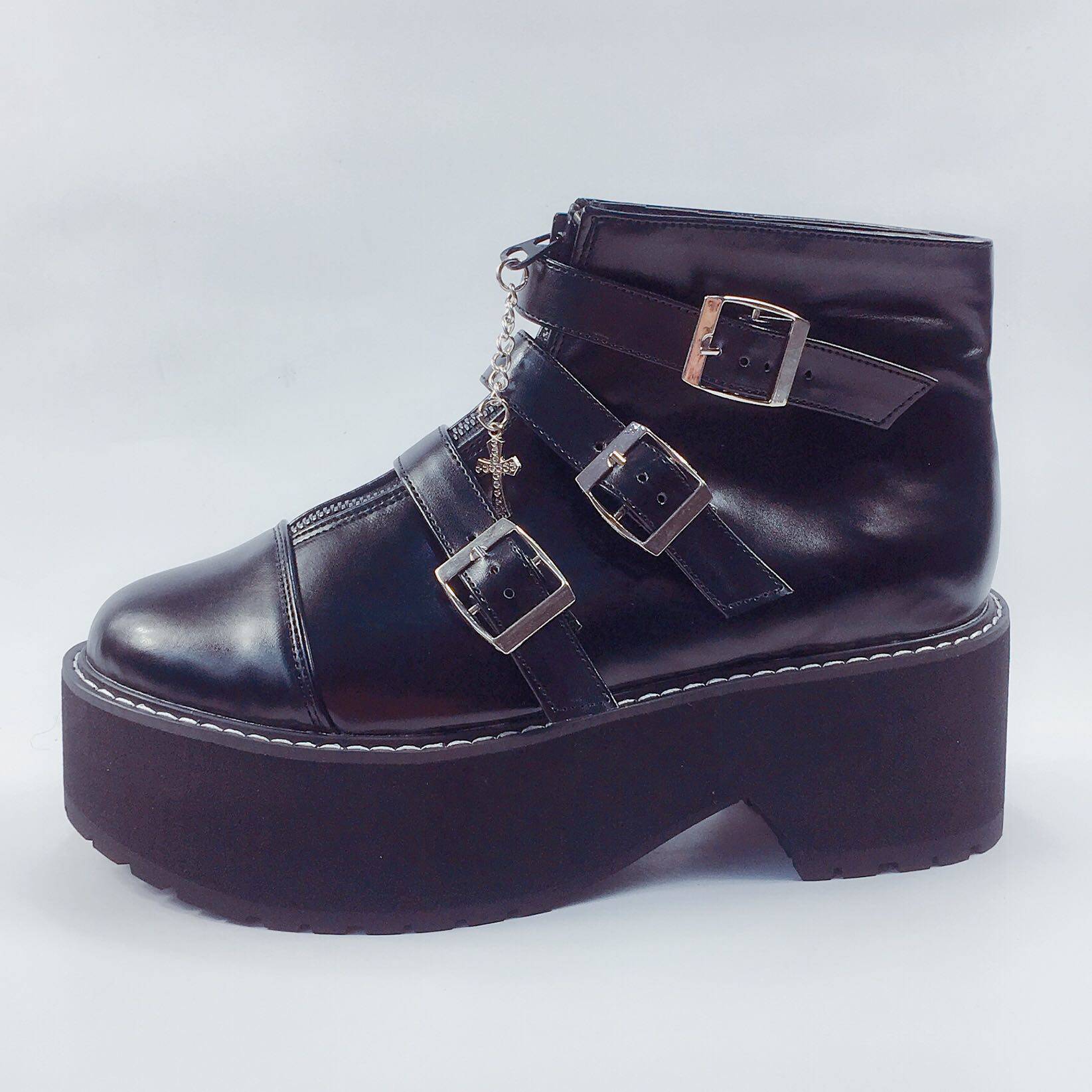 ANTAINA MUFFIN PUNK RIVET CROSS METAL DECORATION MENS PLATFORM INCREASED SHORT BOOTS LOVERS SHOES 8926