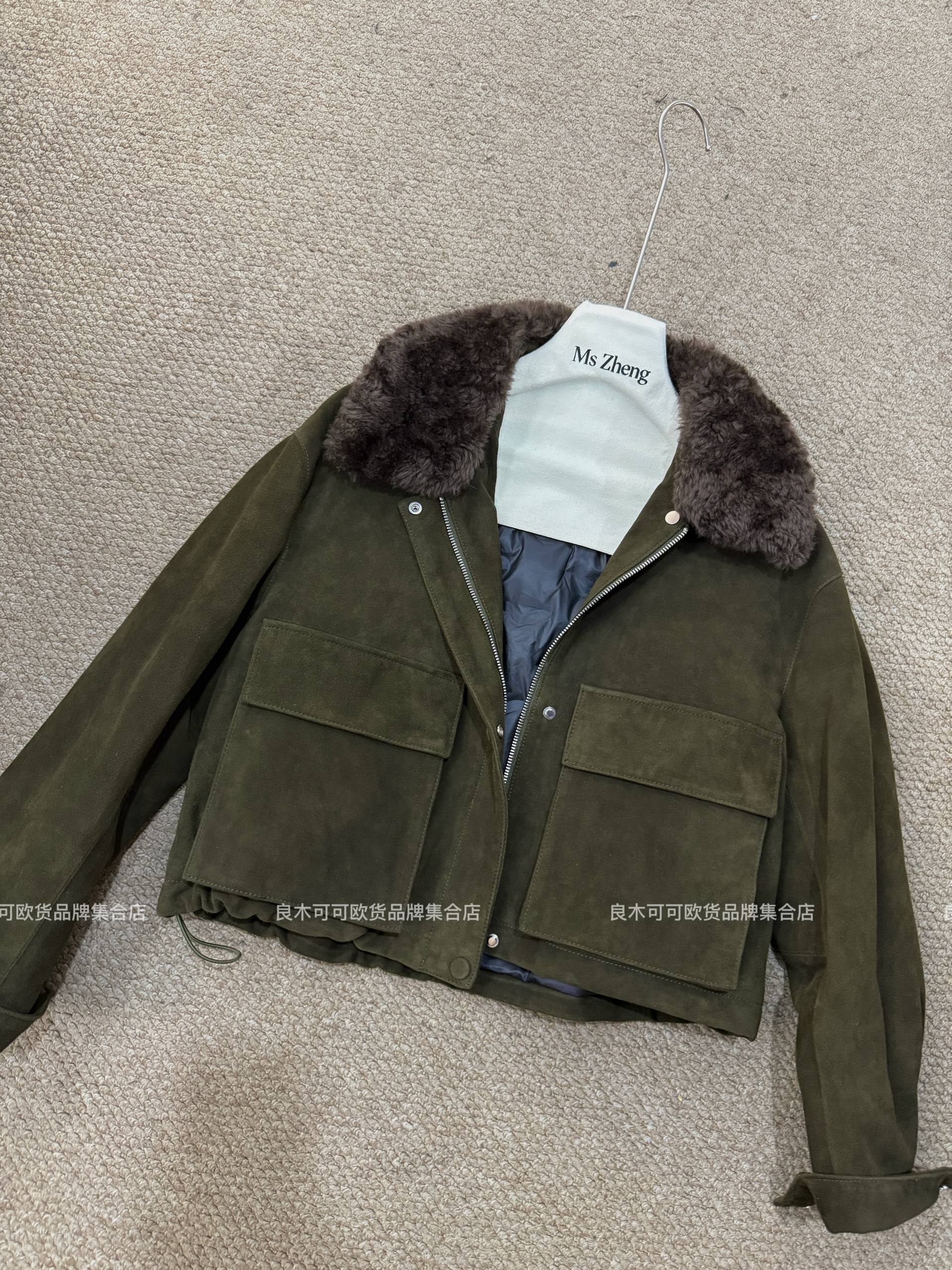 欧洲站2025冬新款羊皮反绒短款显瘦可拆卸真皮毛领鹅绒外套670-1