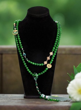 新中式项链配饰民族风璎珞背云长款超仙中国风高档男女百搭古风绿