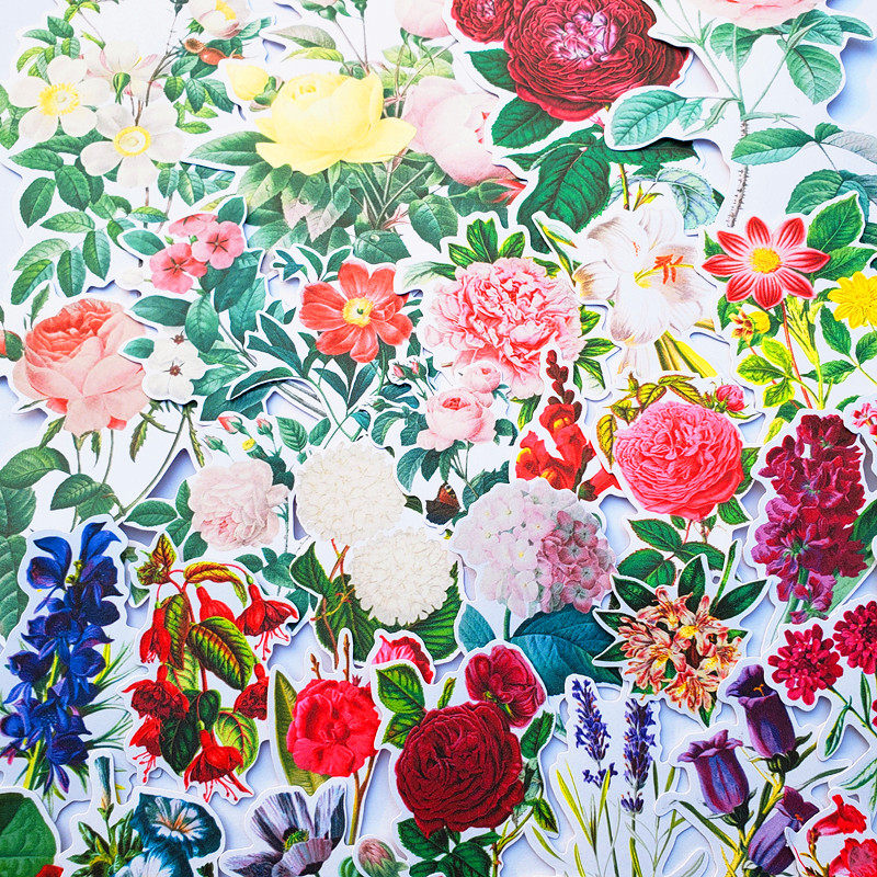 花朵贴纸 树叶贴画 平面纸贴画 各种花的贴纸 玫瑰贴画 复古封口