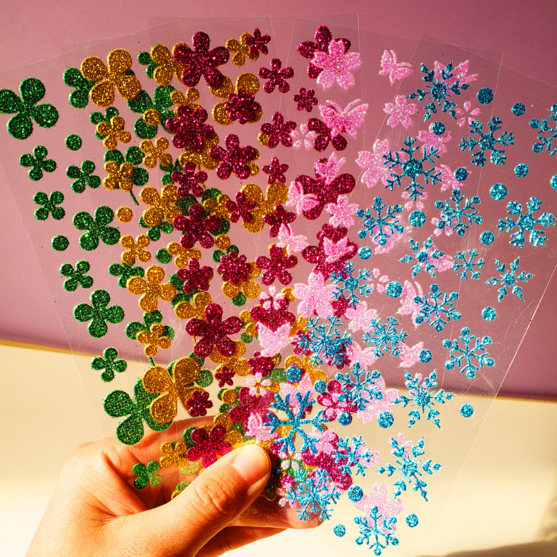 亮粉贴纸彩色贴纸金银花朵贴画