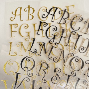 字母贴纸艺术体字母贴画3cm手账素材亮粉英文字母装饰金粉亮闪闪
