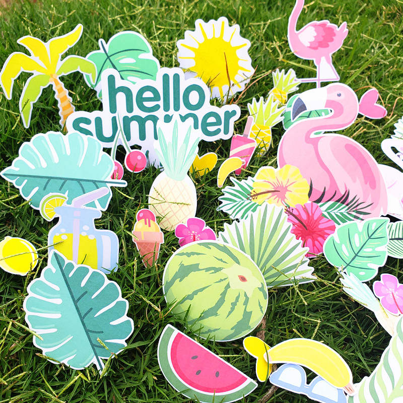 火烈鸟贴纸 平面纸质火烈鸟贴画 夏日主题贴纸 散片火烈鸟sticker