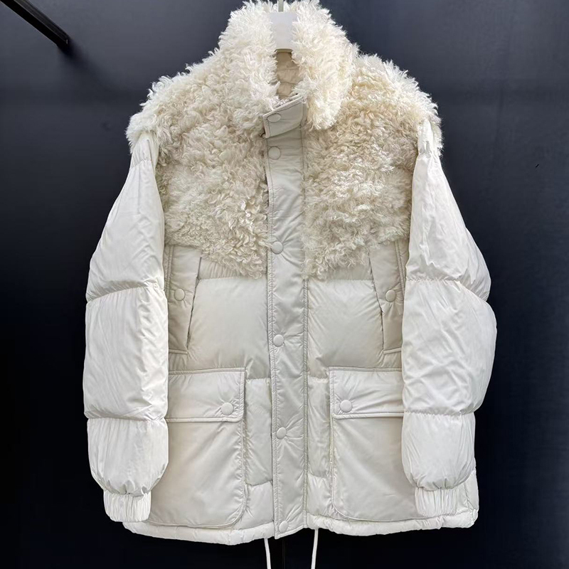 亲妈~2025冬新设计师款毛绒拼接羽绒服外套