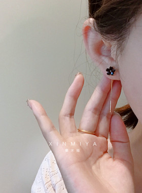 韩国小众气质黑色花朵耳线女轻奢高级感ins网红耳环2026新款耳饰