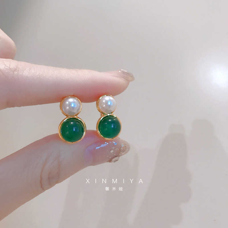 新中式复古玛瑙珍珠耳钉2025年新款爆款耳环女简约百搭高级感耳扣