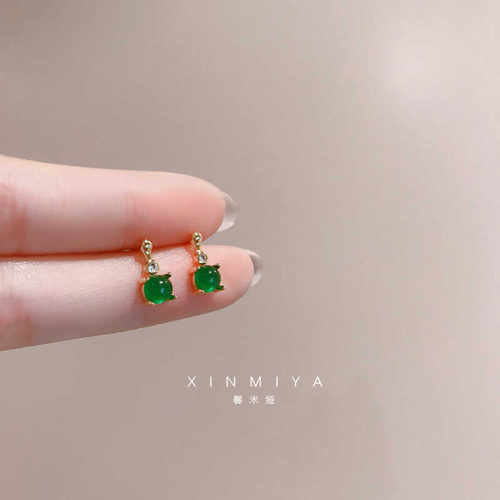 馨米娅新中式国风绿玉髓耳钉翡翠
