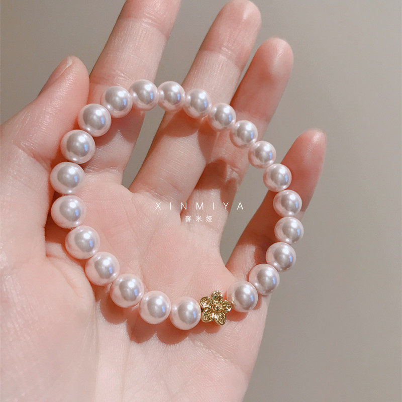 馨米娅施家经典正圆粉光珍珠手链