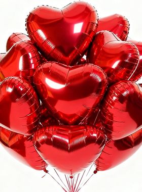 50个装18寸桃心形金银蓝红色爱心铝箔气球情人节生日派对装饰气球