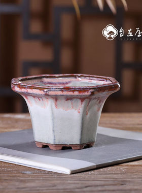 『F432#开口八方盆』暖暖花器/釉盆 满36元包邮