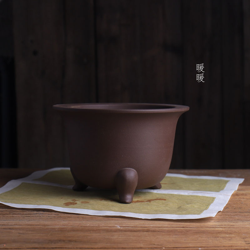 『大号三足圆盆』暖暖精选紫砂花盆 兰花盆盆景盆 20cm