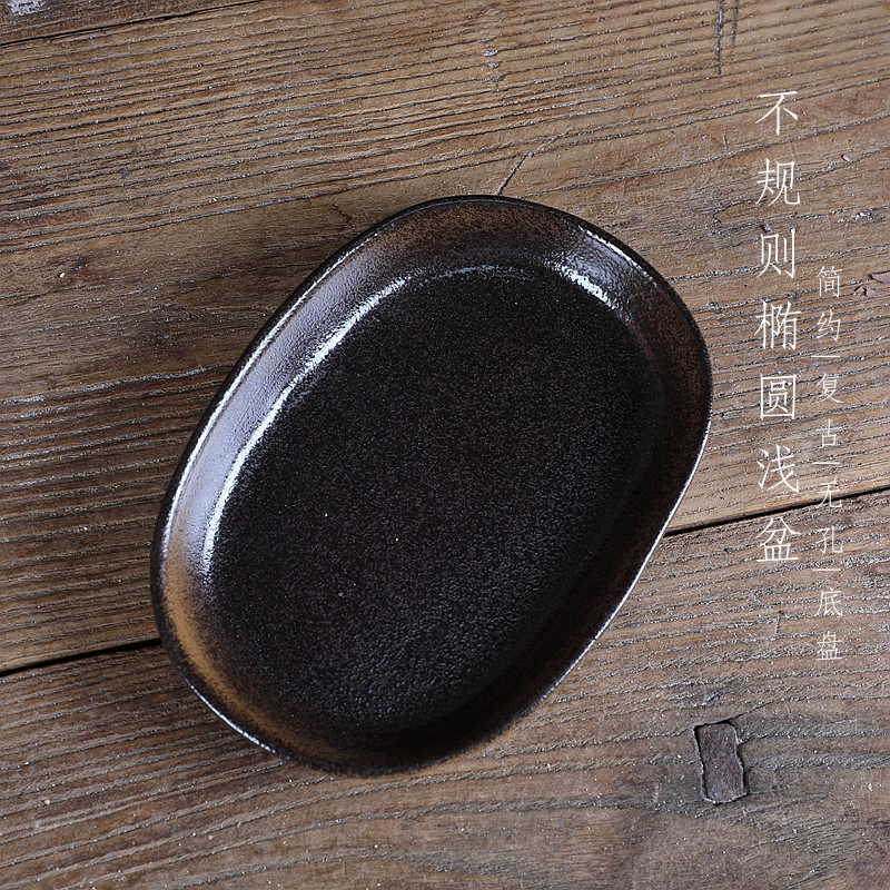 无孔 小号不规则手工椭圆盘  墨绿/白色/浅蓝/复古  陶瓷釉面
