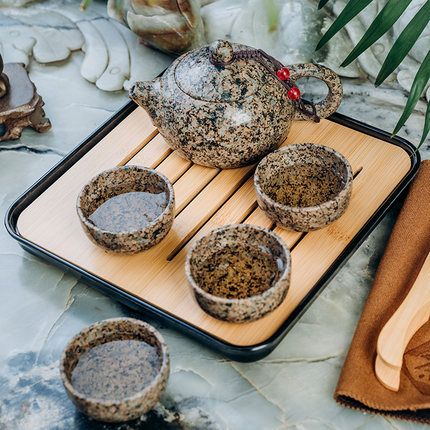 中华麦饭石养生茶具矿泉壶四合一带茶盘便携茶器旅行茶壶便携家用