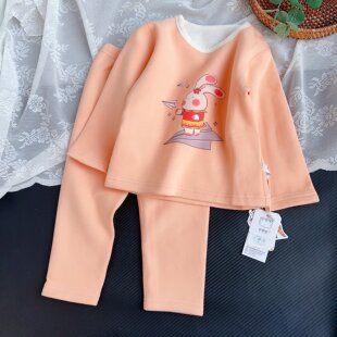 90-100码A类小贝心女童保暖内衣套装加绒加厚冬季儿童秋衣女宝宝