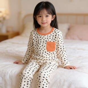 子印儿童睡衣2026新款春季女童宝宝圆点长袖舒绒上衣裤子家居服