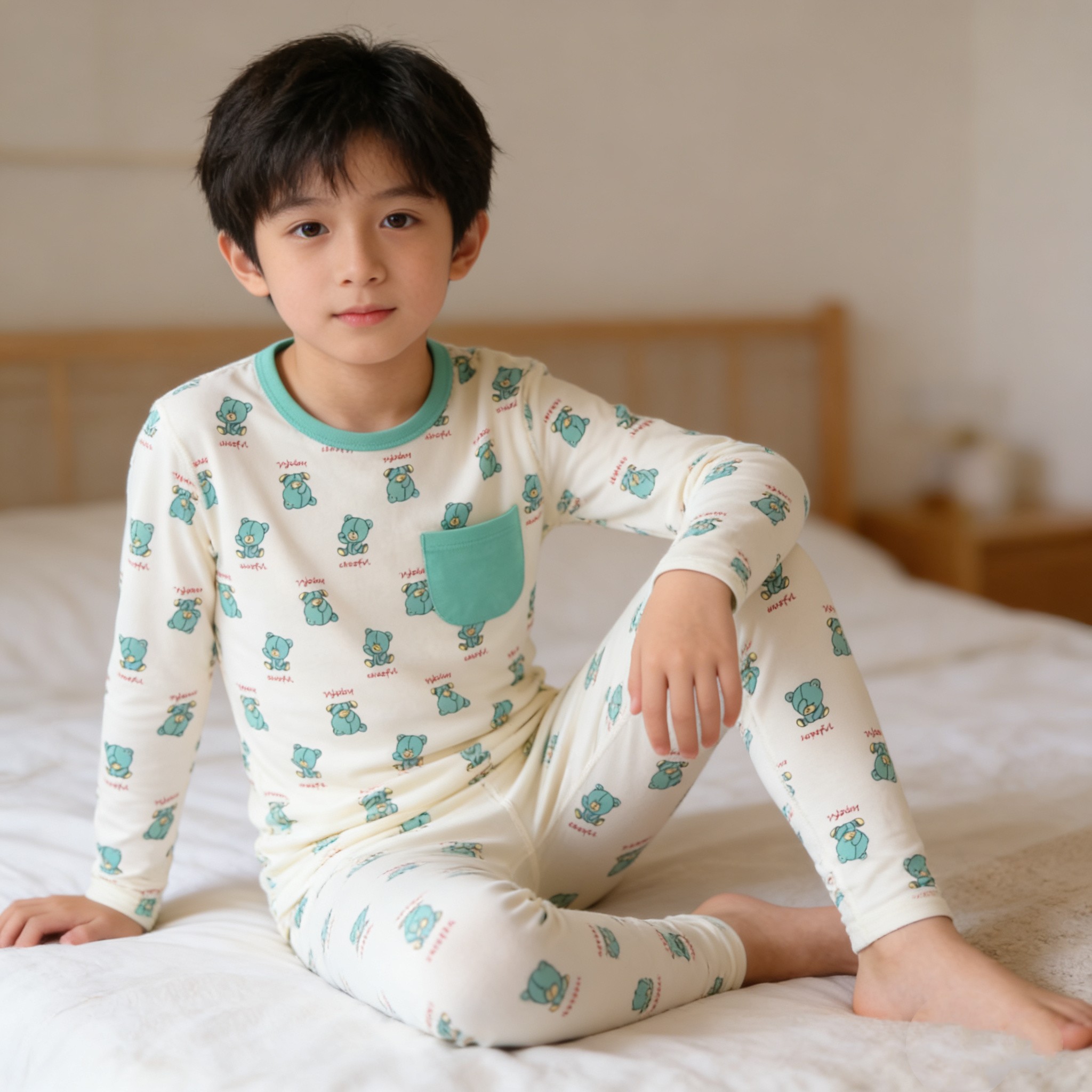 棉.沐之晞子印新款男女童秋冬款内衣套装家居服中童大童150-170