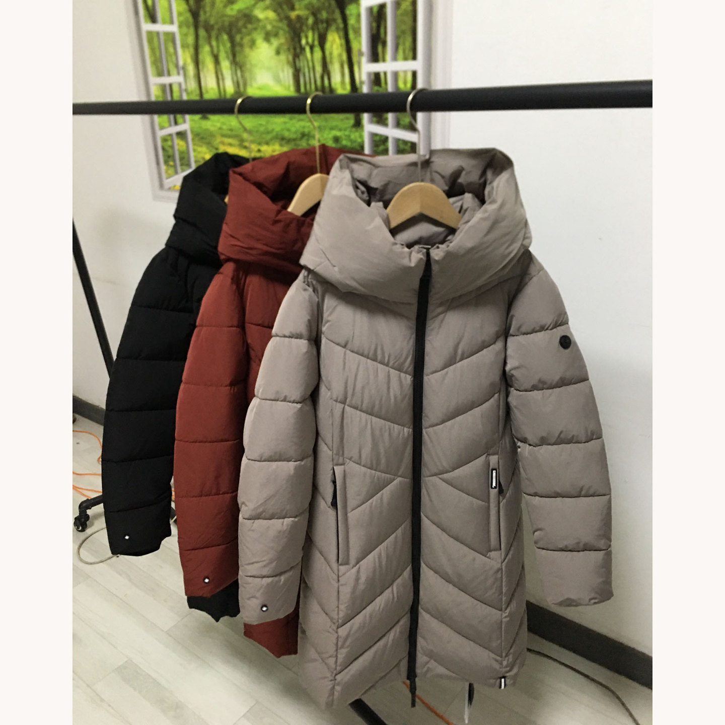 外贸秋冬女士中长款加厚棉服