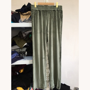 外贸原单女款 有加大码 仿金丝绒休闲长裤 弹力微喇甩裤 子 手感巨棒
