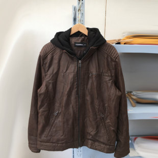 外贸春秋男款 假两件棉服休闲连帽棉衣有加大码