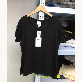 外贸 匹马棉女款V领短袖T恤面料舒服竹节棉纯棉透气柔软弹力大码