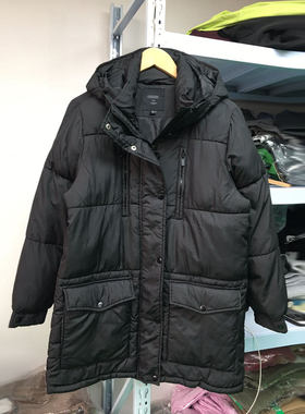 外贸秋冬男装连帽加厚棉服中长款