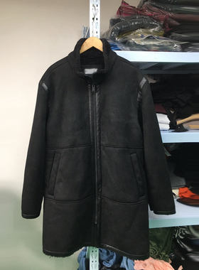 外贸秋冬男装长款麂皮绒外套加厚