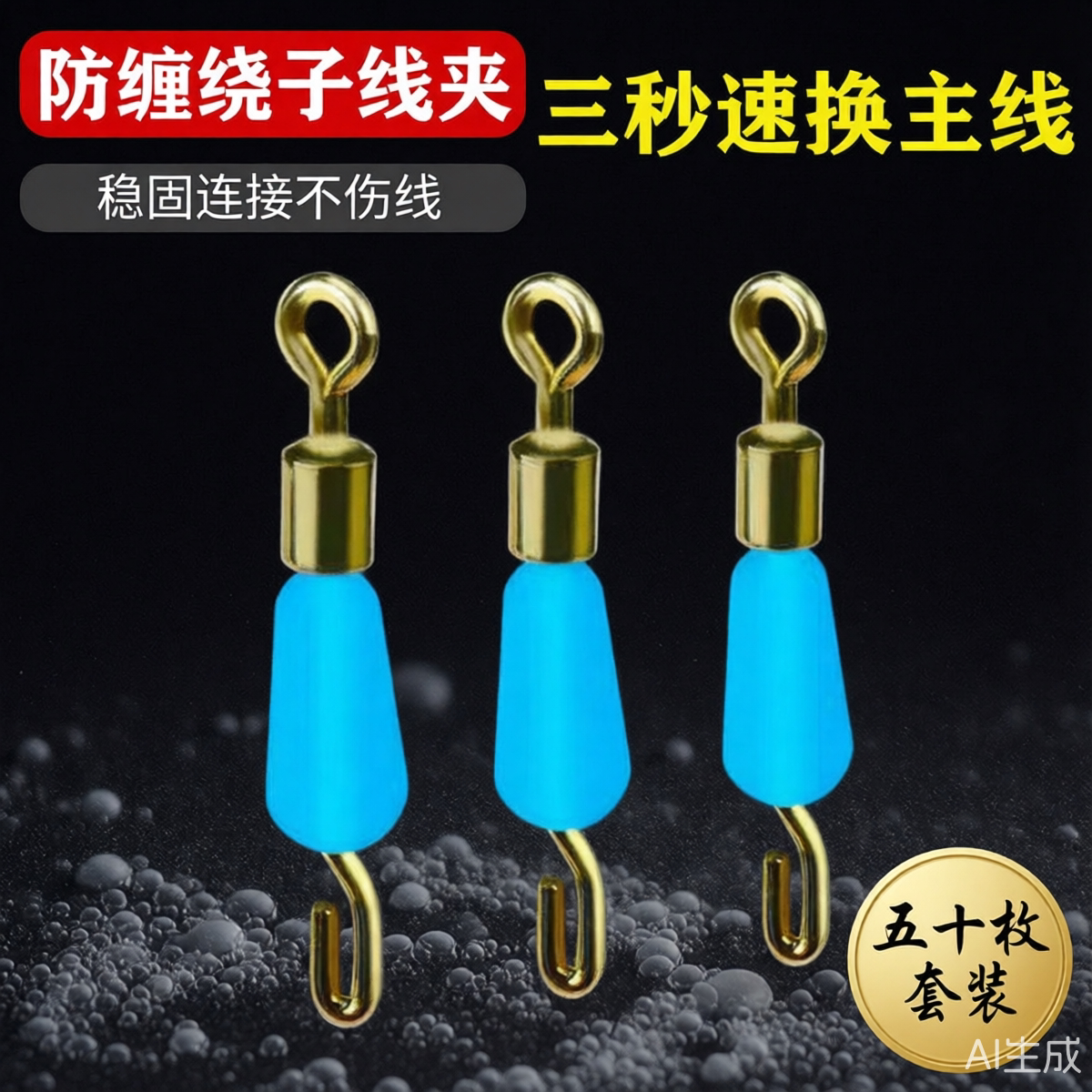 硅胶快速子线夹防缠绕开口8八字环连接器强拉力别针钓鱼线组配件