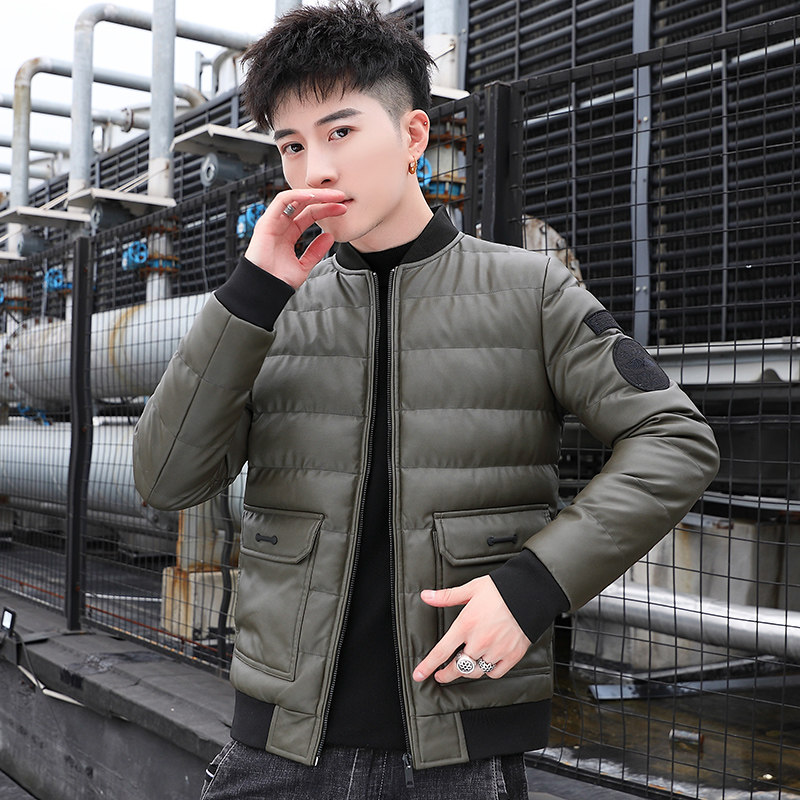 冬季男士棉衣短款外套修身羽绒棉服棒球领加厚PU皮棉衣826-P75,男装棉衣,星座1403B