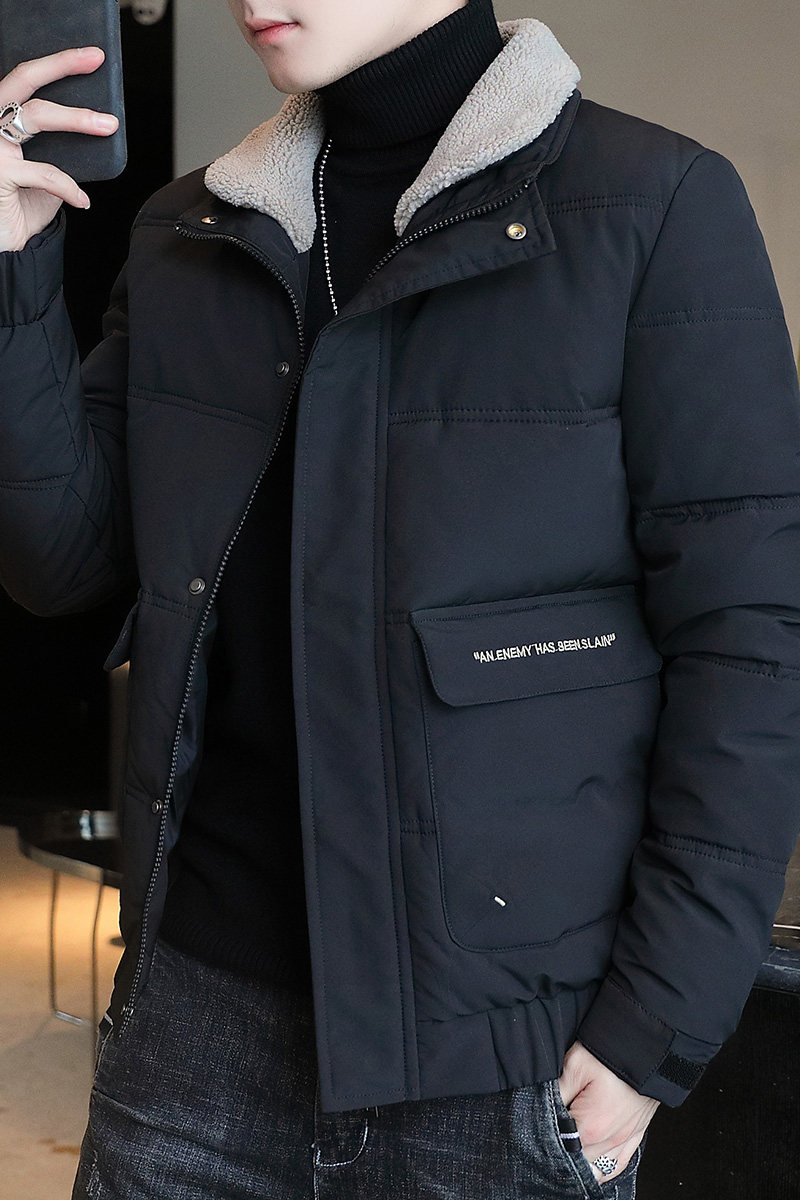 冬季男士外套毛领棉衣修身潮流保暖休闲棉服翻领短款棉袄828-P70,男装棉衣,星座1403B