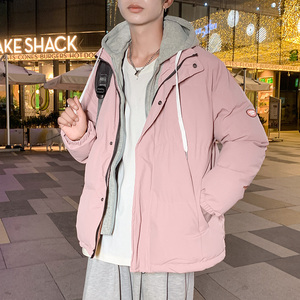 港风假两件棉衣男宽松面包服学生棉服潮流外套连帽W08/S90-P60图片