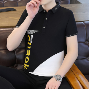 polo衫夏季新款高品质男士翻领T恤商务休闲短袖拼接印花T126-P32图片