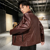 男士皮衣2023年流行韩版翻领修身水洗皮夹克男机车外套PY918-P60，男装皮衣，星座1403B