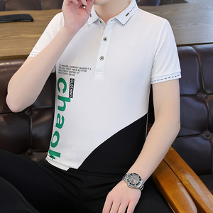 polo衫夏季新款高品质男士翻领T恤商务休闲短袖拼接印花T126-P32图片