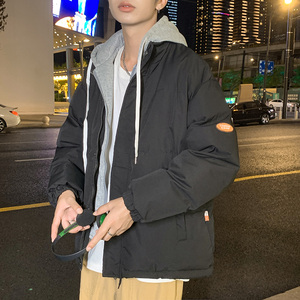 港风假两件棉衣男宽松面包服学生棉服潮流加厚外套连帽S090-P60图片